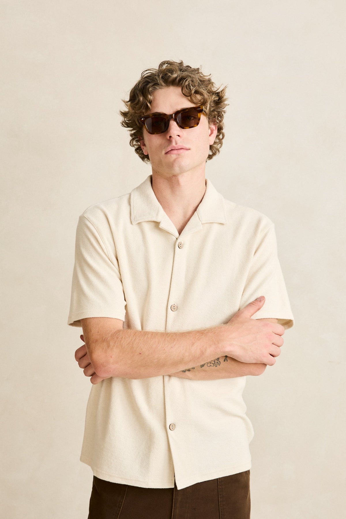 Mens Reverse Terry Dress Shirt Natural - Image 1