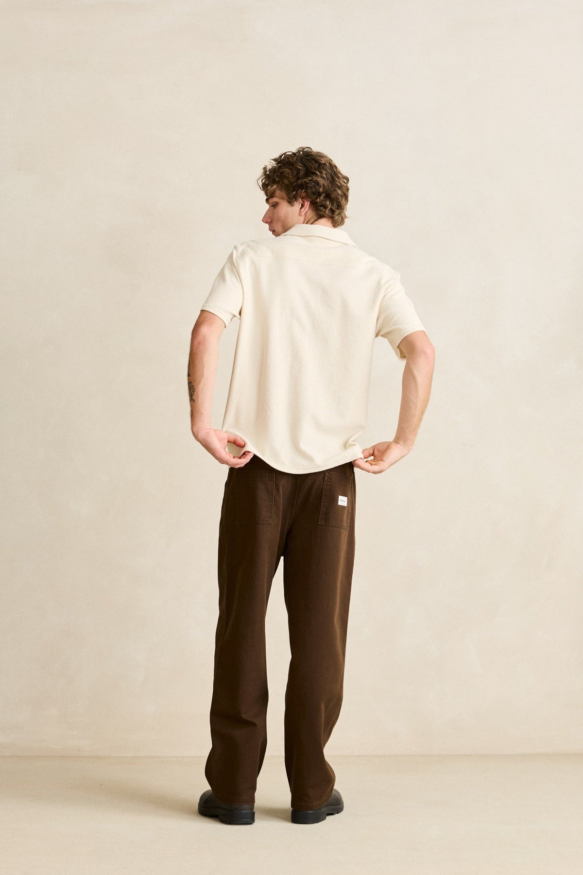 Mens Reverse Terry Dress Shirt Natural - Image 4