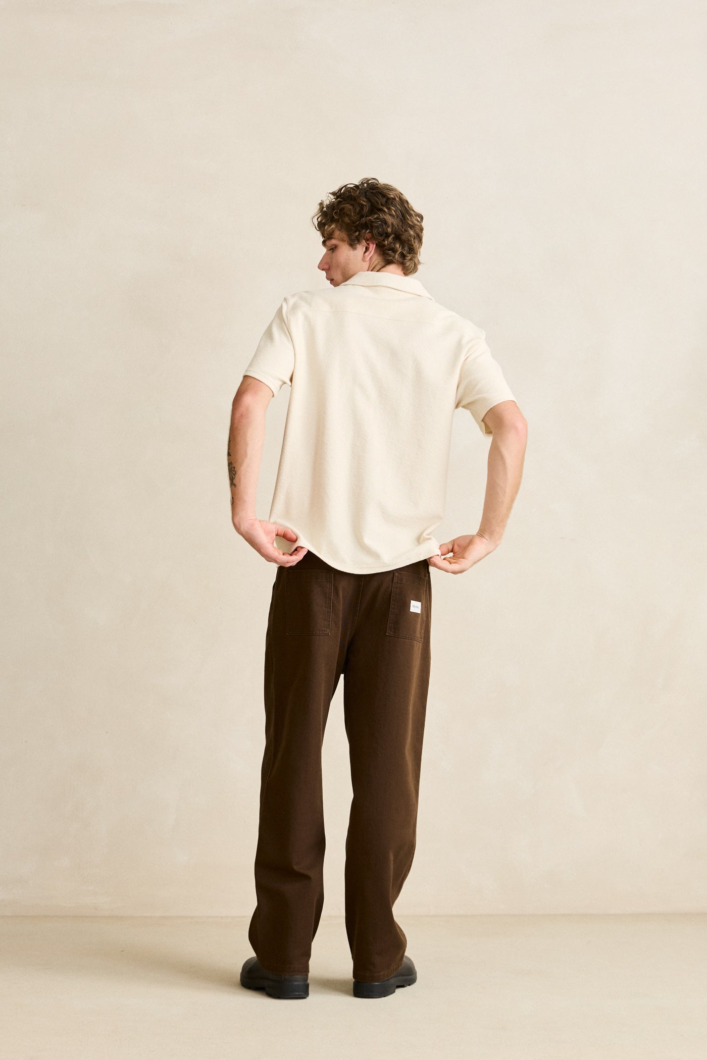 Mens Reverse Terry Dress Shirt Natural - Image 4