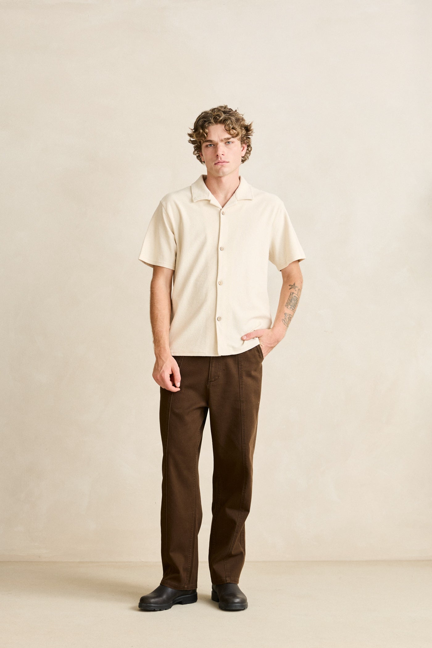 Mens Reverse Terry Dress Shirt Natural - Image 5