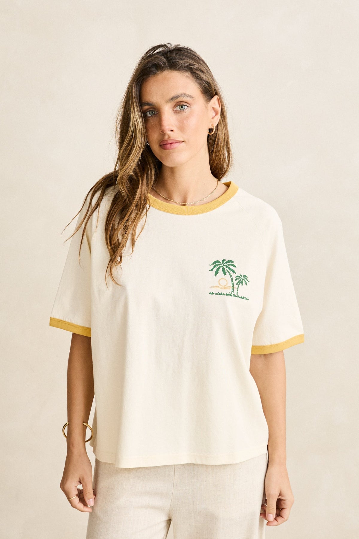 Sunset Palm Ringer Tee Cornsilk Cornsilk - Image 2