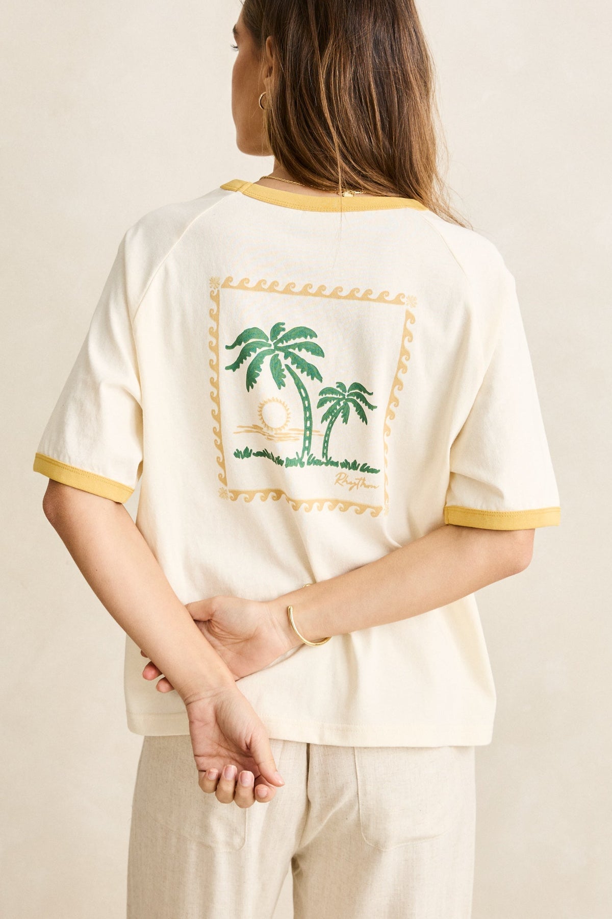 Sunset Palm Ringer Tee Cornsilk Cornsilk - Image 4
