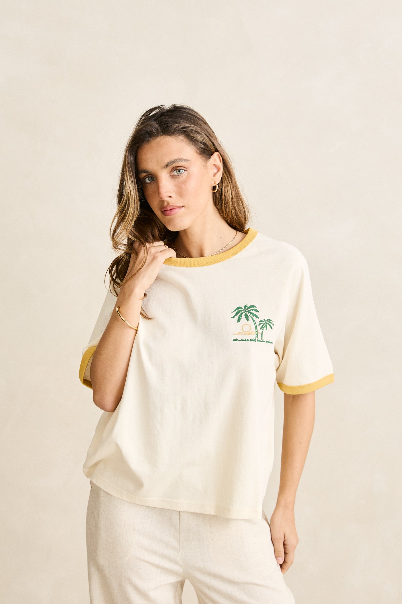 Sunset Palm Ringer Tee Cornsilk Cornsilk - Image 5