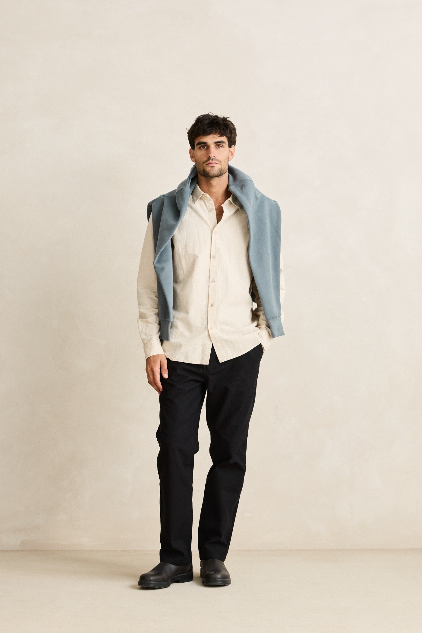 Mens Classic Linen Dress Shirt Sanddune - Image 7