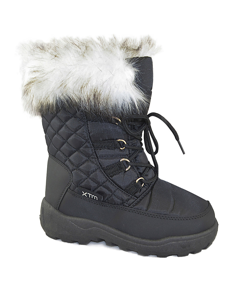 Inessa Girls' Fur Trim Winter Snow Boot Black