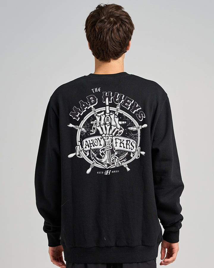 Mens Chain Crew Sweater Washed Black - Image 2