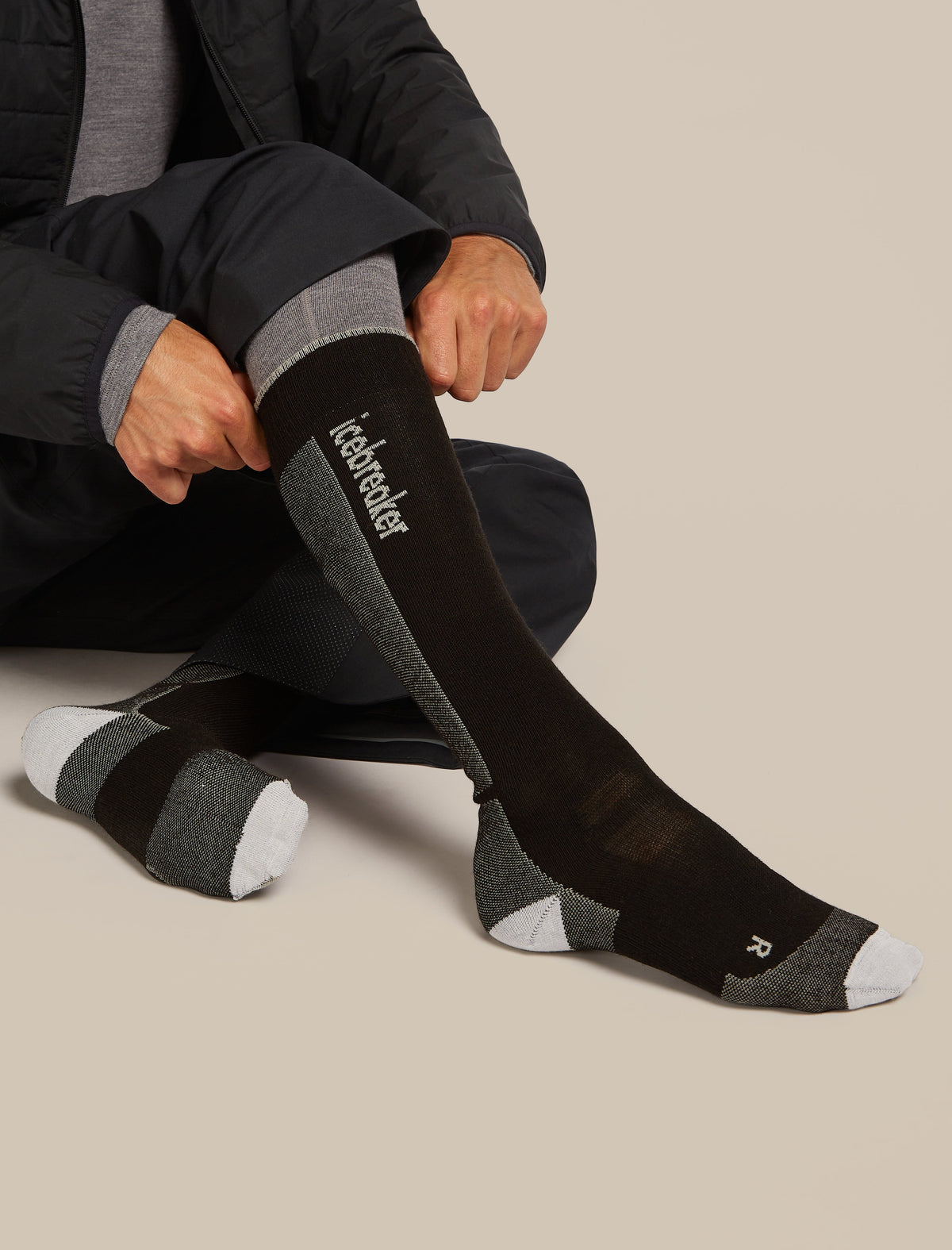 Mens Merino Ski+ Ultralight Over The Calf Socks Black / Ether - Image 2