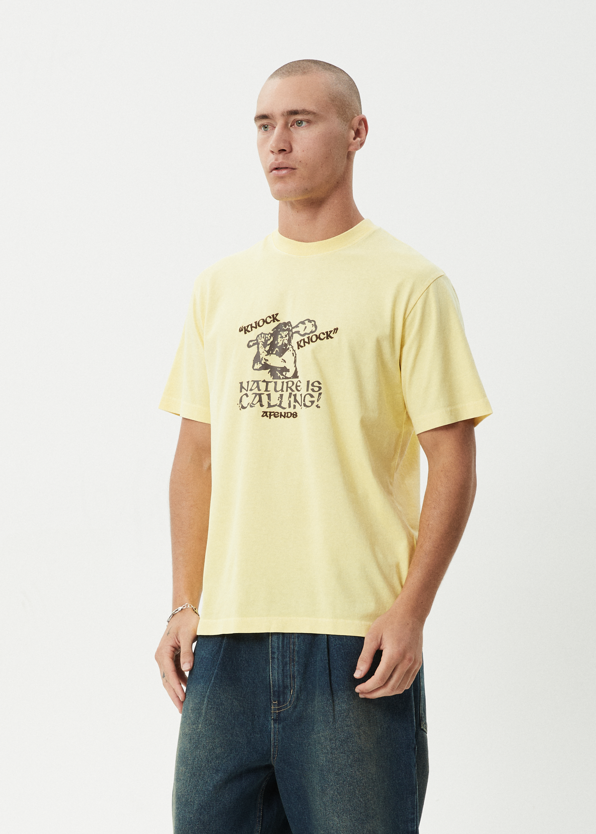 Mens Knock Knock T Shirt Washed Lemon - Image 4
