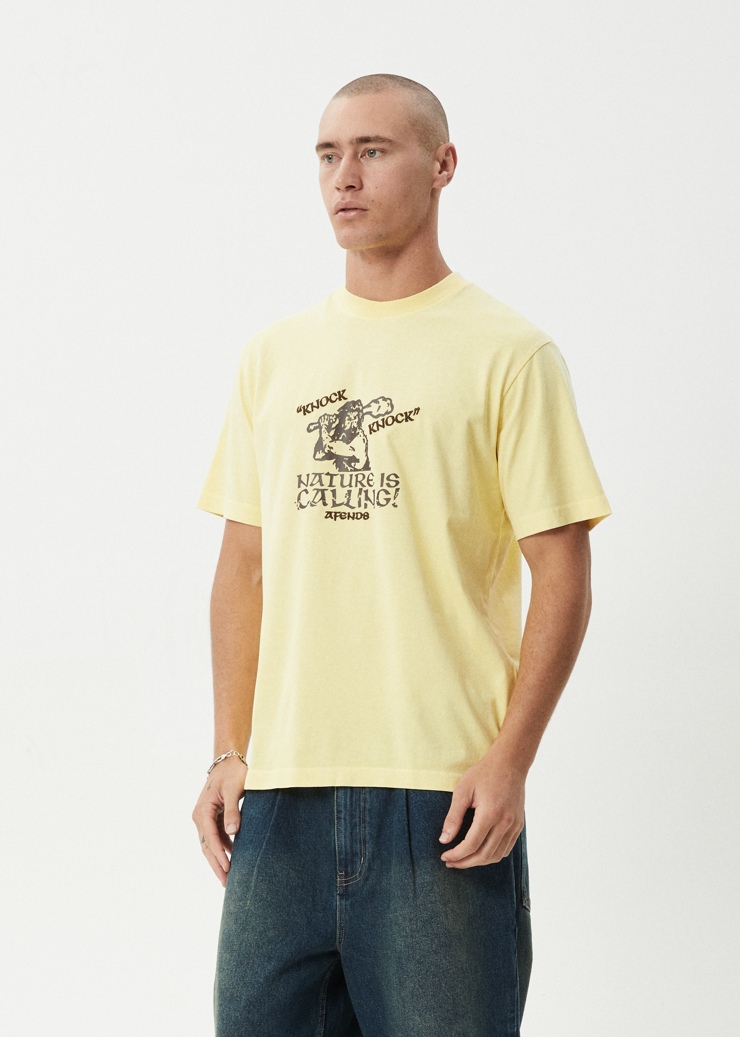 Mens Knock Knock T Shirt Washed Lemon - Image 4
