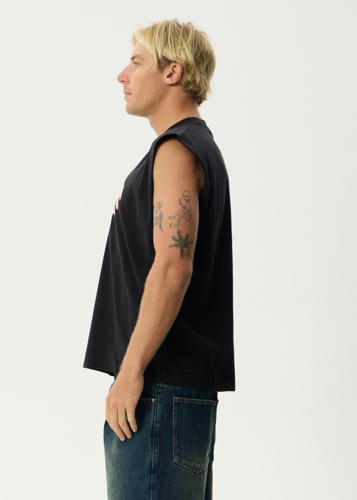 Mens Flame On Muscle Tee Stone Black - Image 4
