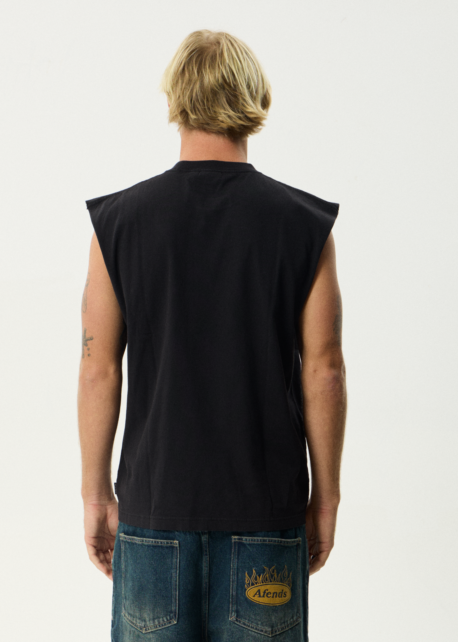 Mens Flame On Muscle Tee Stone Black - Image 5