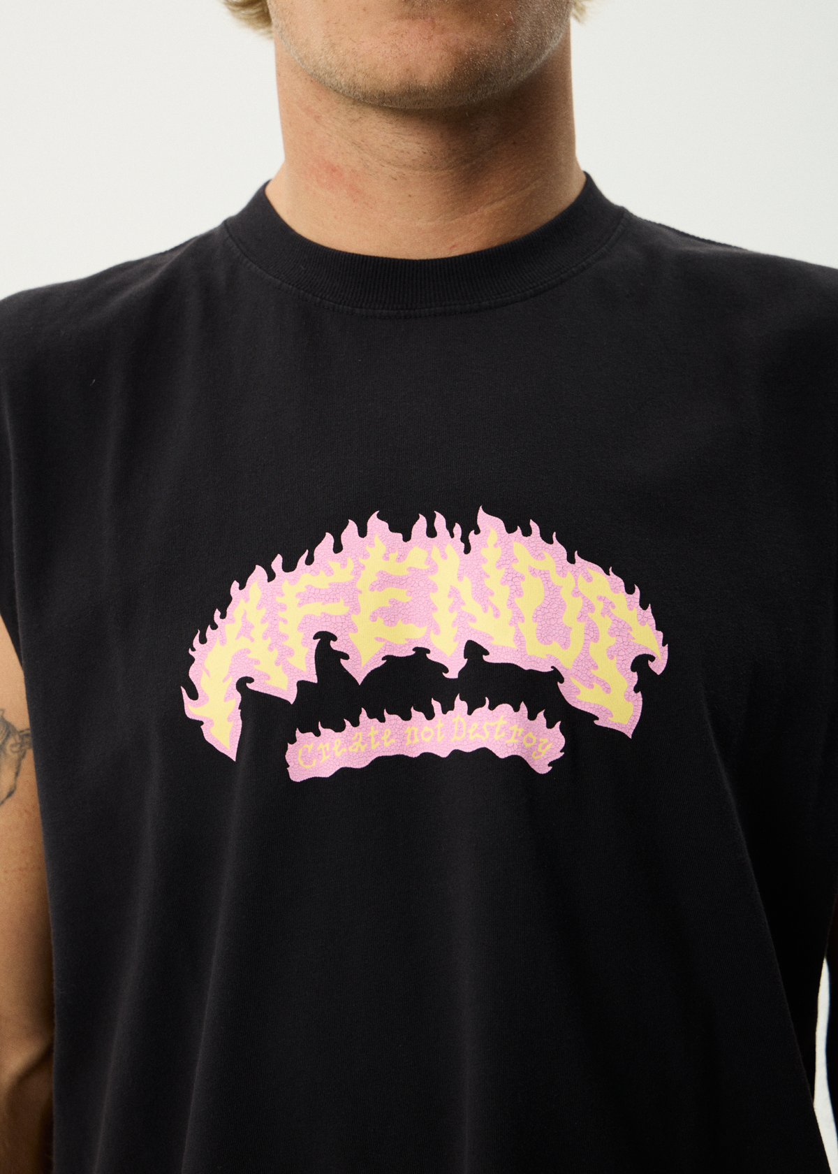 Mens Flame On Muscle Tee Stone Black - Image 6
