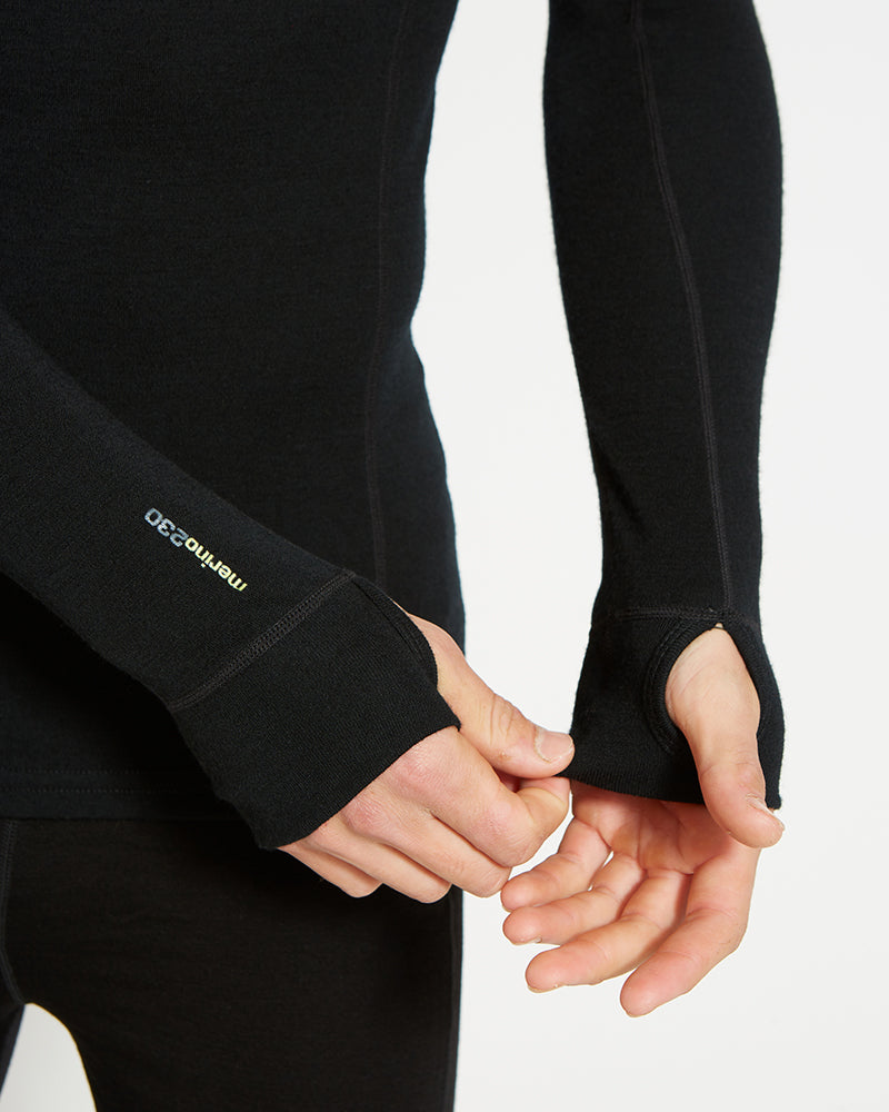 Men's Merino 230 Wool Long Sleeve Thermal Top Black