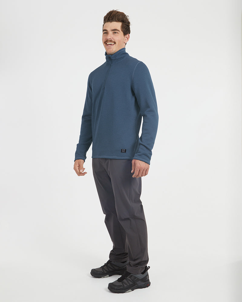 Mens Merino AEROGRID Fleece Hiking Pullover Slate Blue