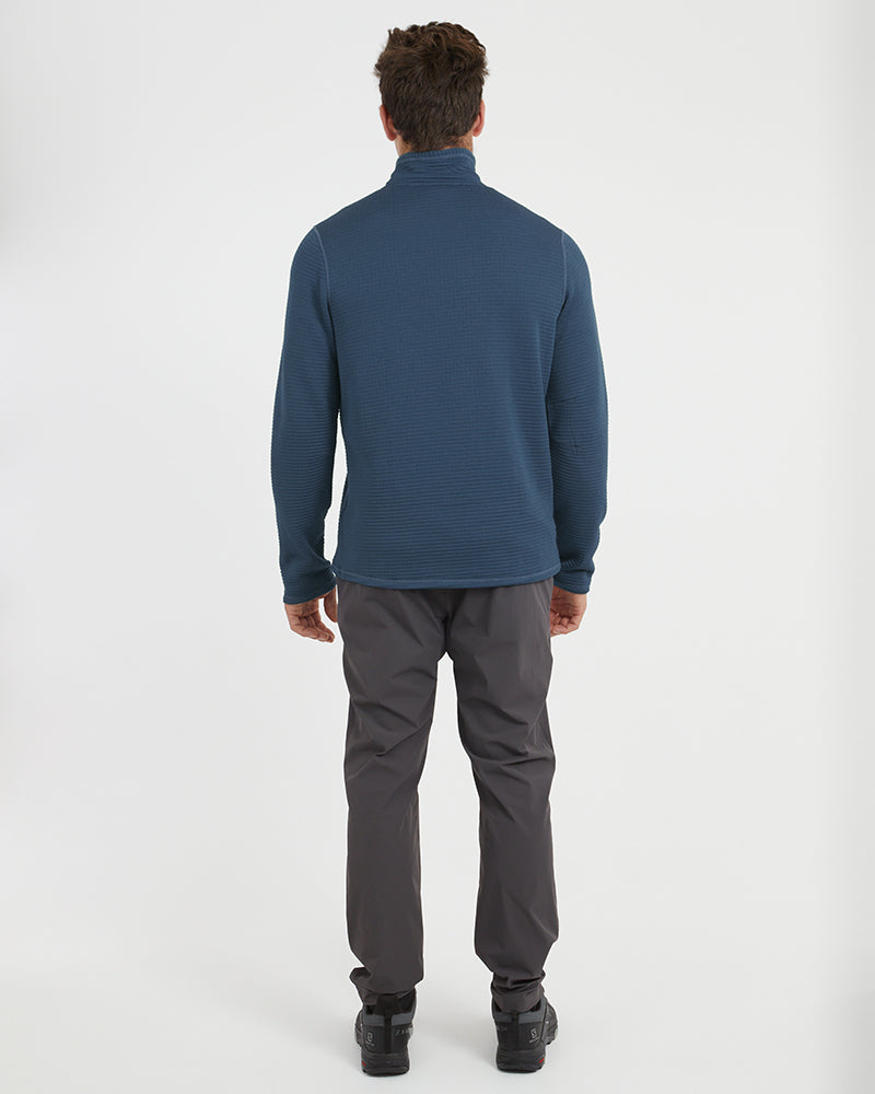 Mens Merino AEROGRID Fleece Hiking Pullover Slate Blue