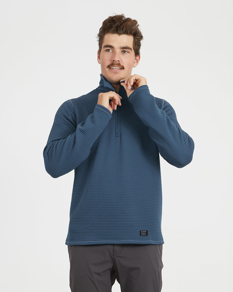 Mens Merino AEROGRID Fleece Hiking Pullover Slate Blue
