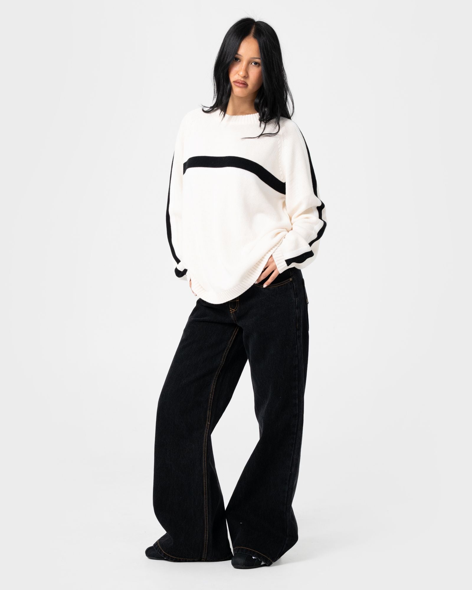 Womens White Lines Knitwear Cream / Black - Image 3