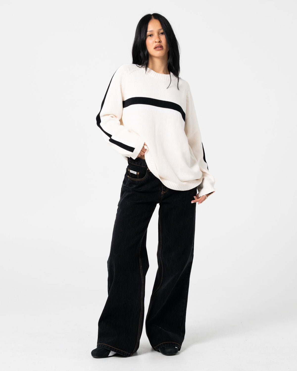 Womens White Lines Knitwear Cream / Black - Image 1