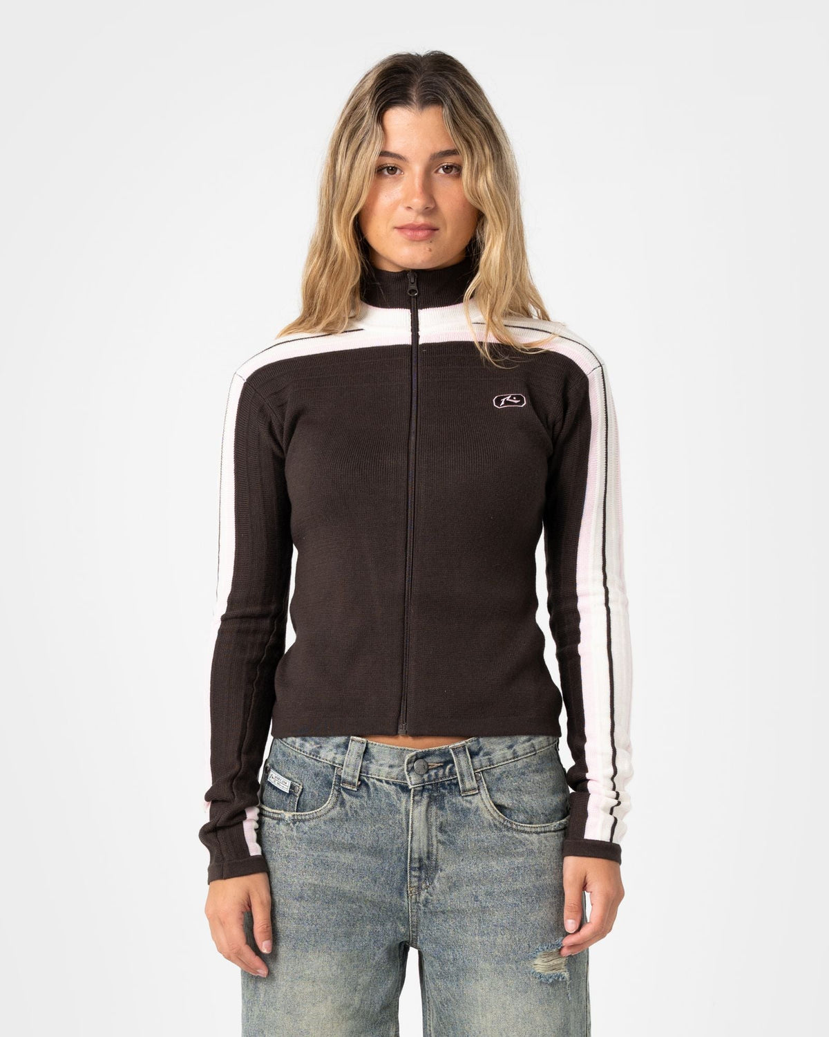 Womens Daddy GB Fitted Zip Through Knitwear Java - Image 2