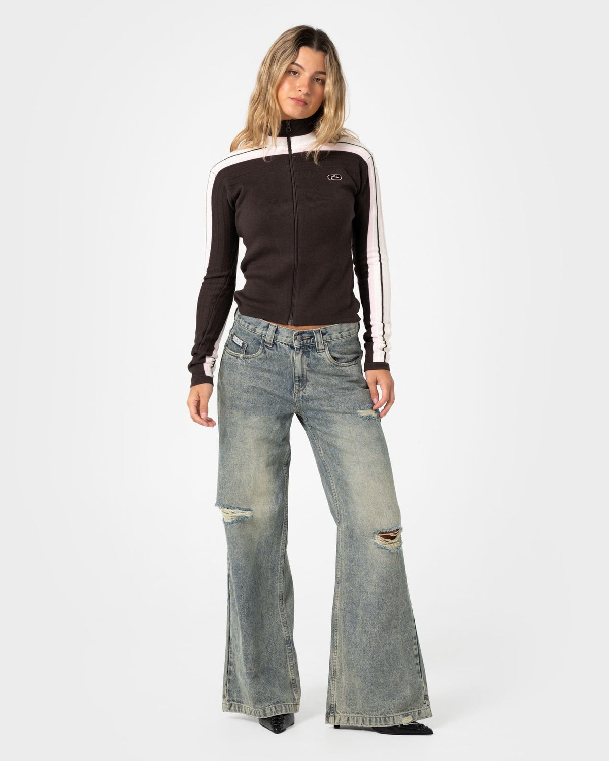 Womens Daddy GB Fitted Zip Through Knitwear Java - Image 3