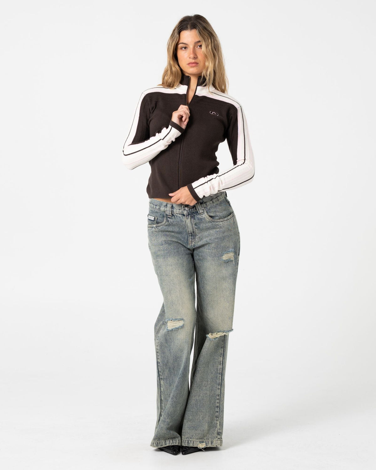 Womens Daddy GB Fitted Zip Through Knitwear Java - Image 1