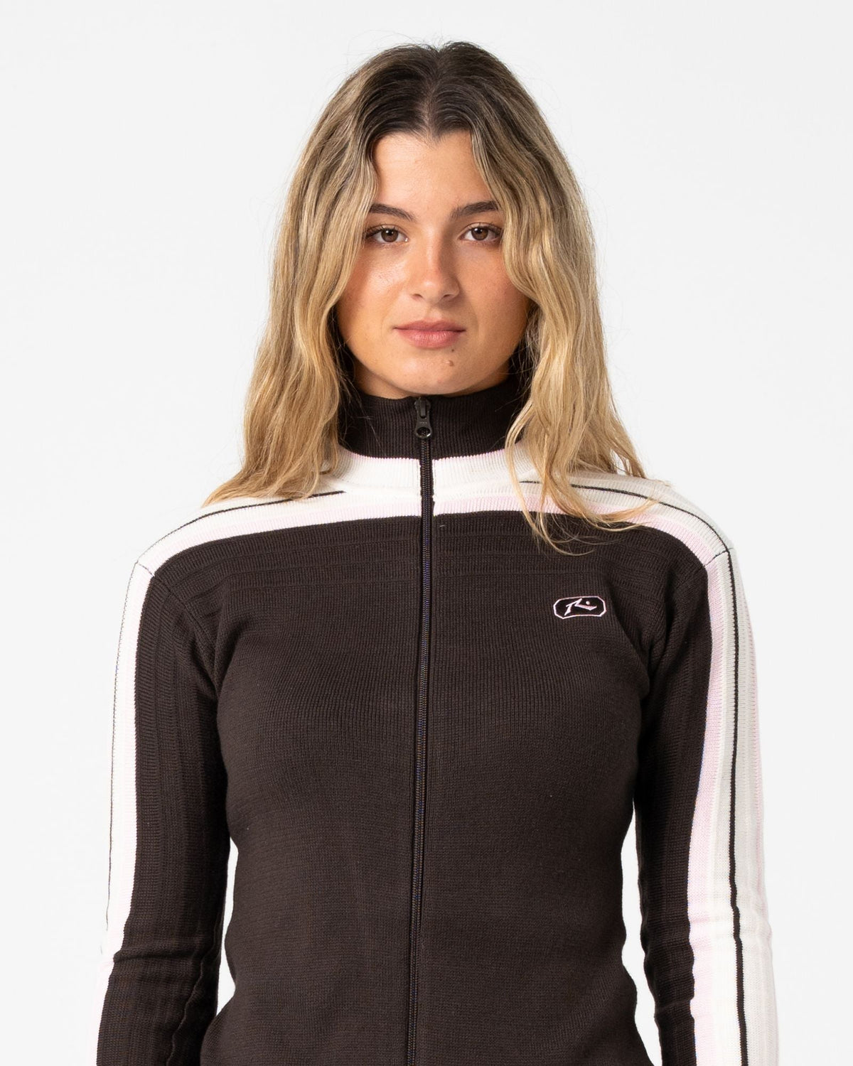Womens Daddy GB Fitted Zip Through Knitwear Java - Image 6