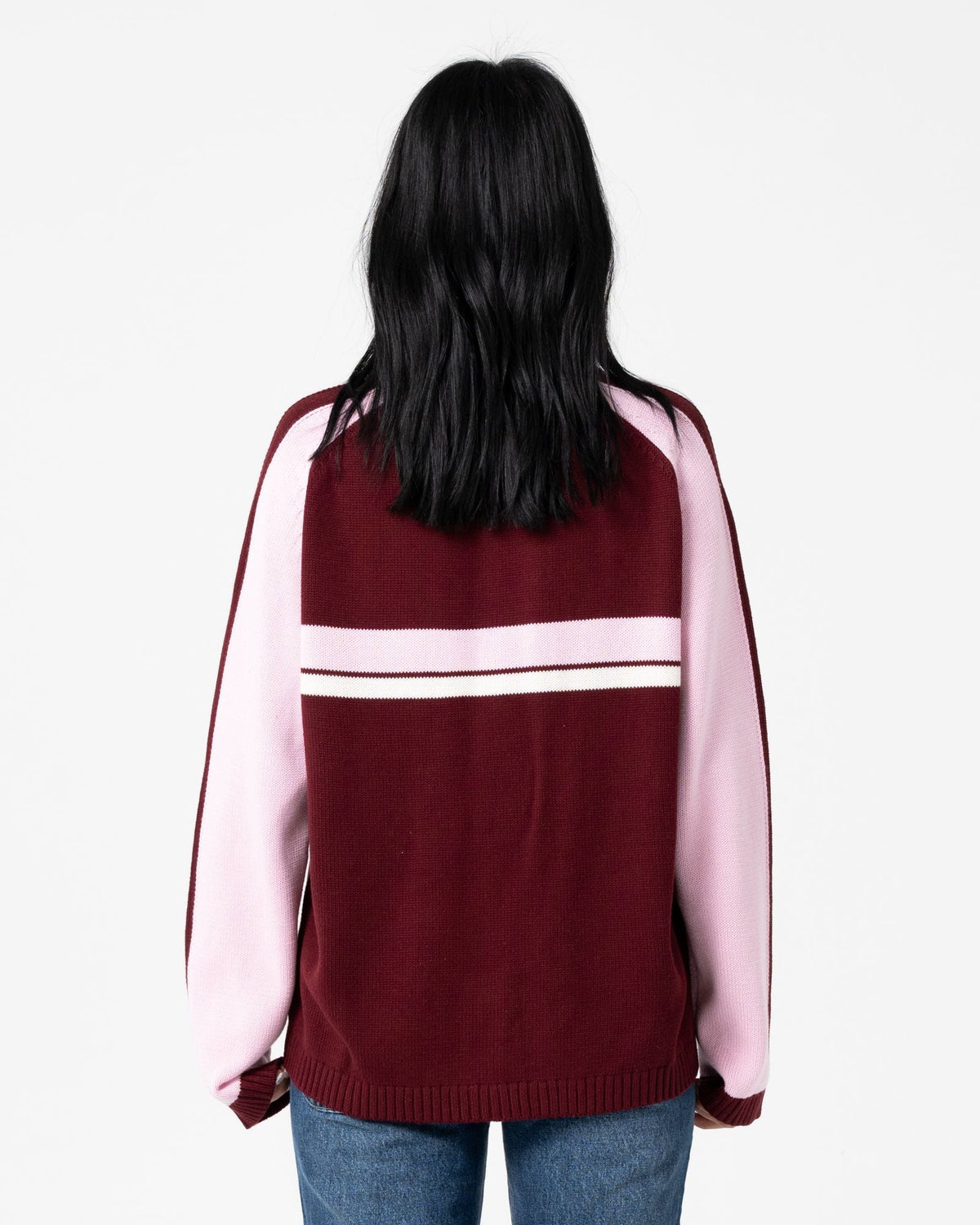 Womens White Lines Two Crew Neck Knitwear Burgundy - Image 4