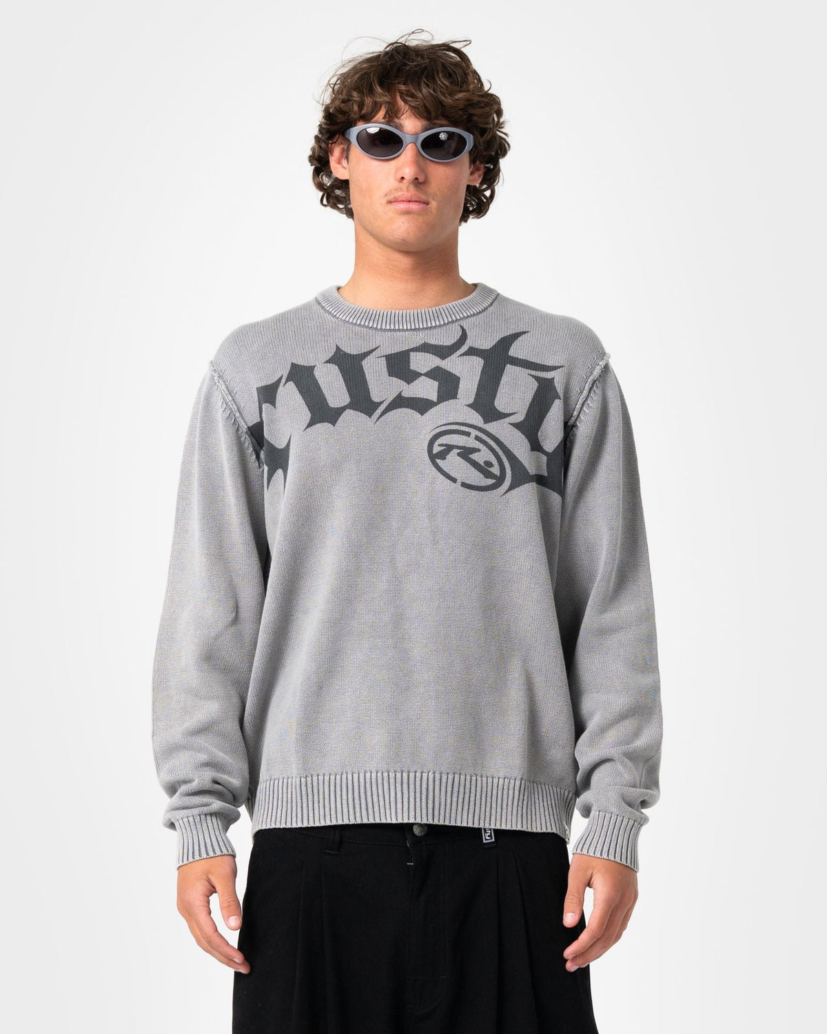 Mens Saxon Graphic Sweater Steel Blue - Image 2