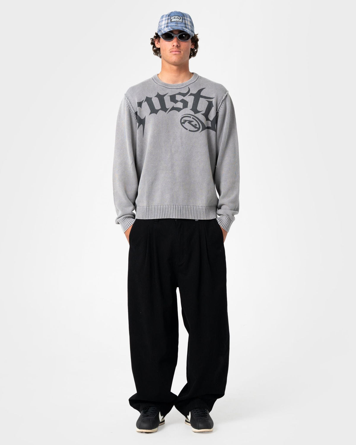 Mens Saxon Graphic Sweater Steel Blue - Image 3