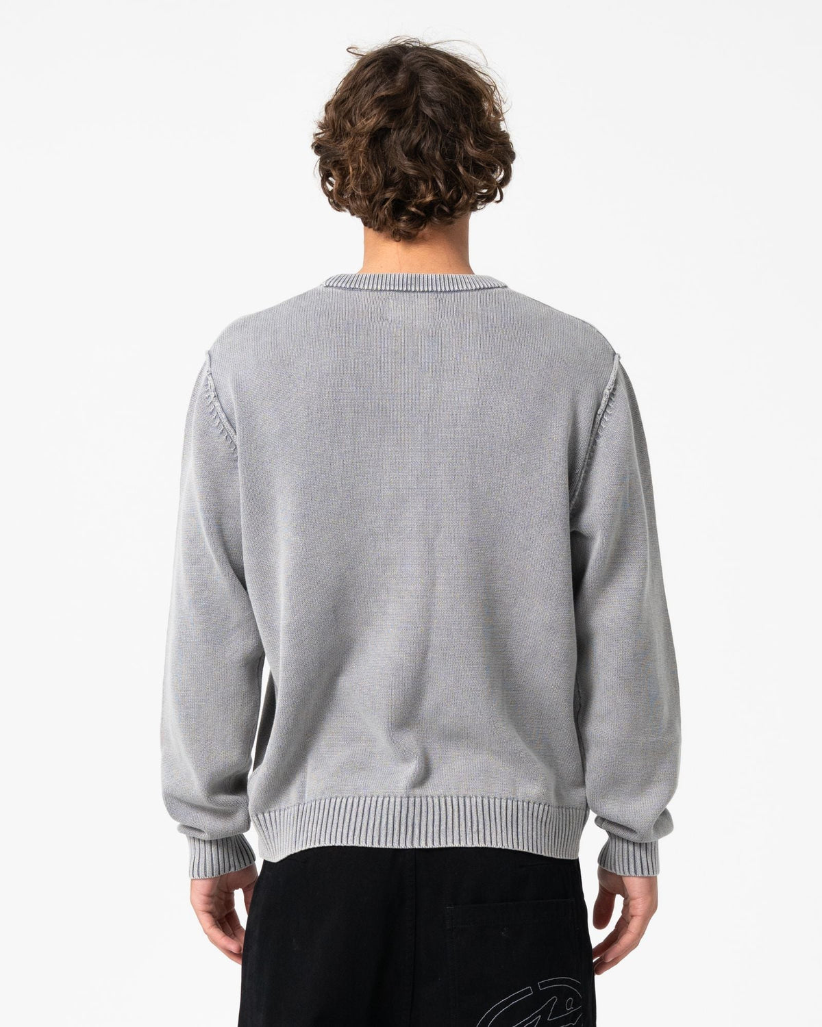 Mens Saxon Graphic Sweater Steel Blue - Image 4