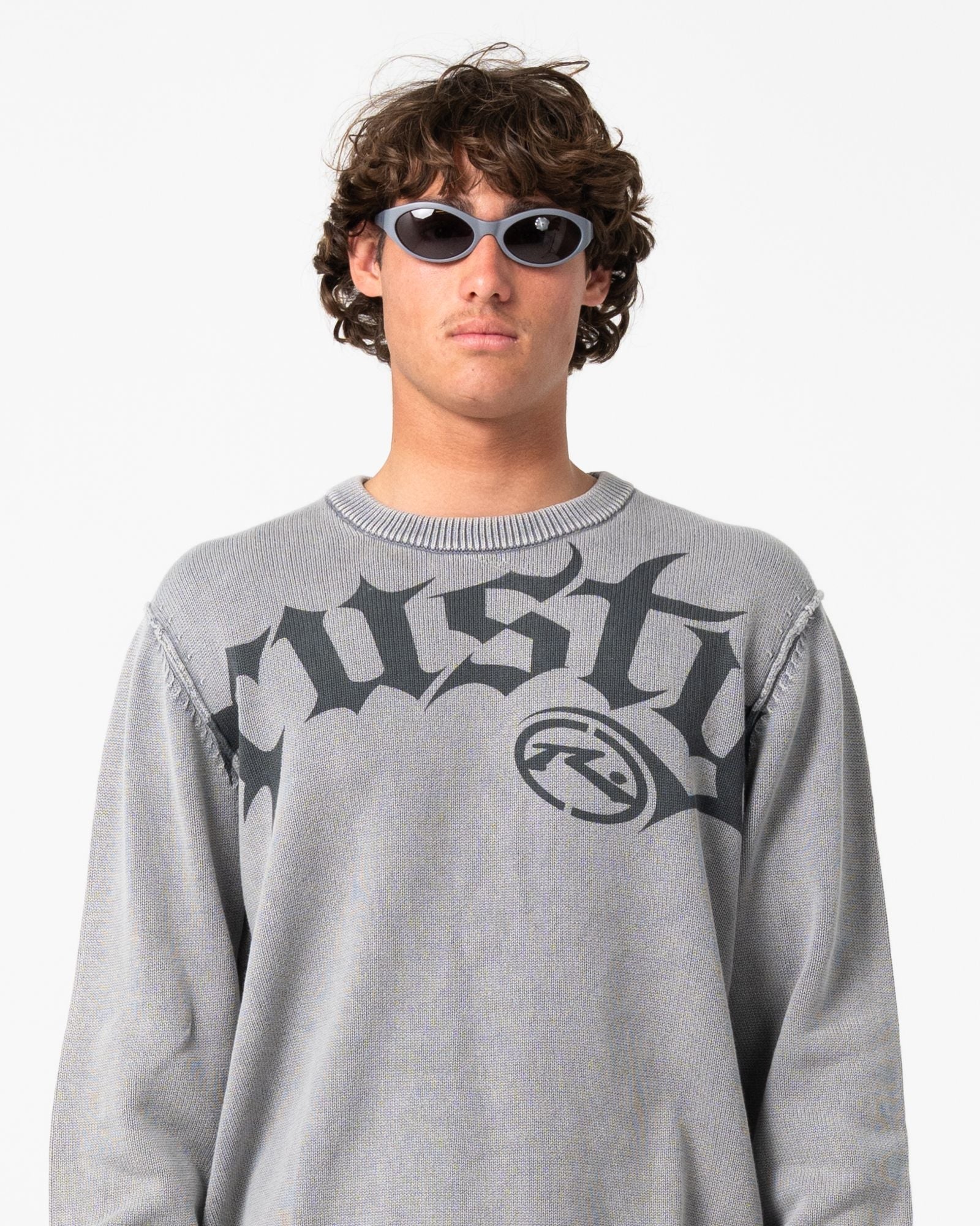 Mens Saxon Graphic Sweater Steel Blue - Image 6