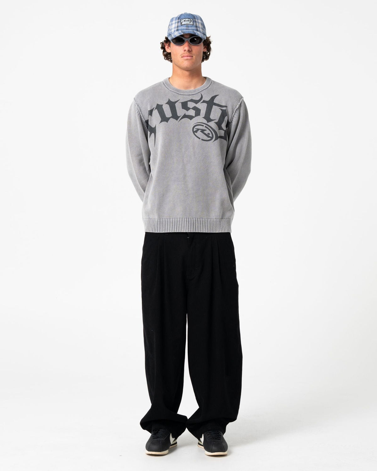 Mens Saxon Graphic Sweater Steel Blue - Image 7