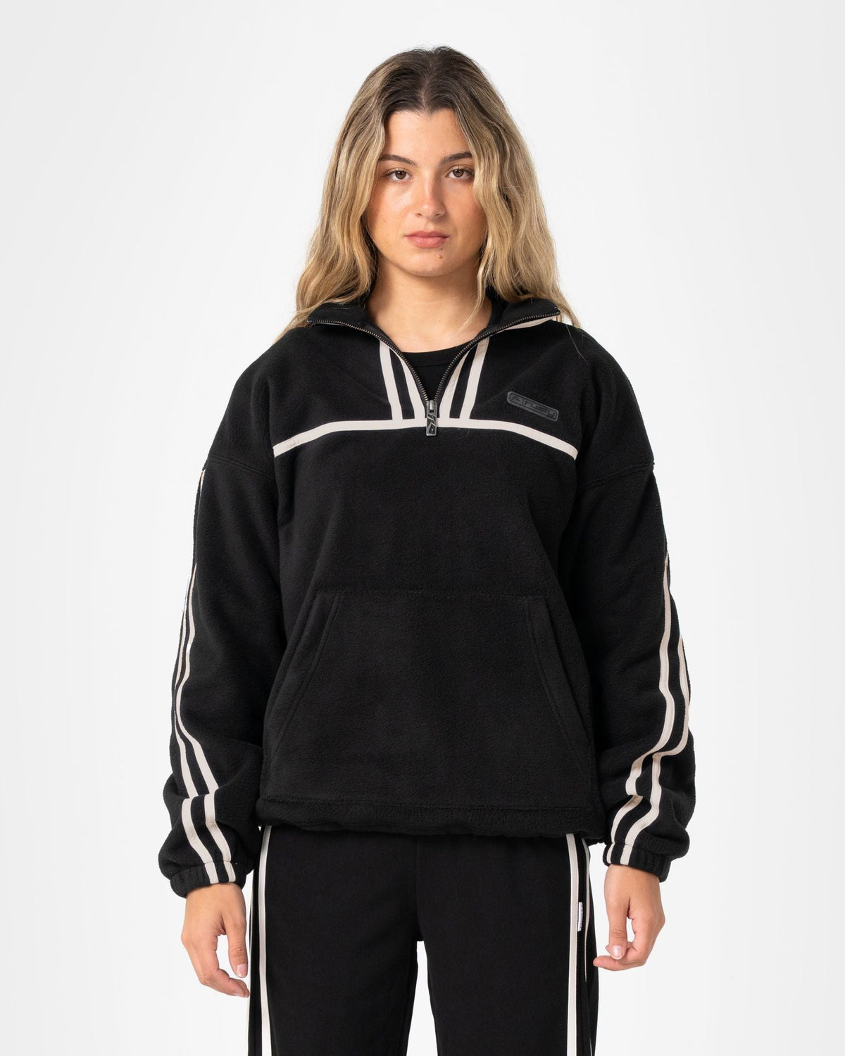 Womens Bind Me Up Contrast Polar Fleece Sweater Black - Image 2