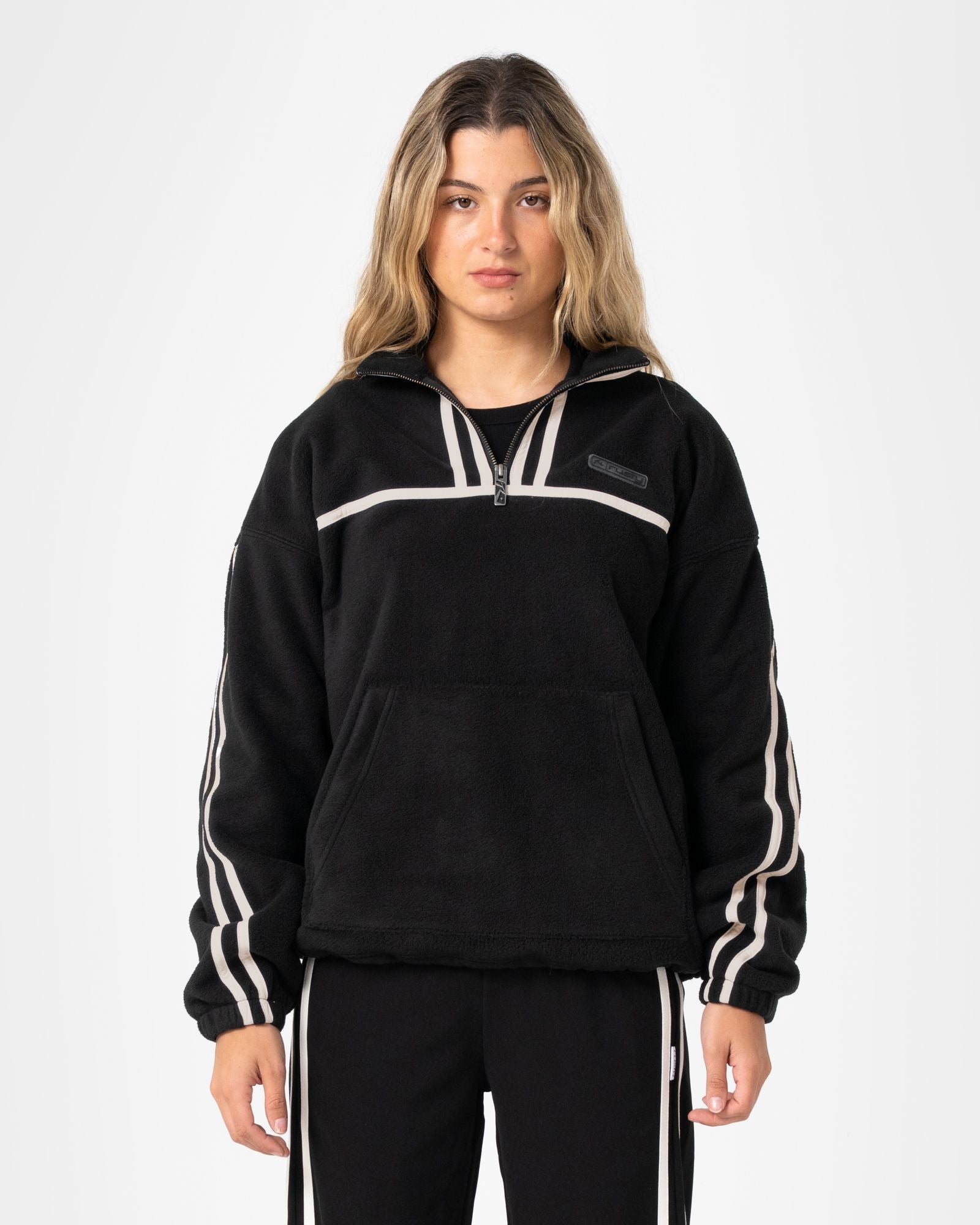 Womens Bind Me Up Contrast Polar Fleece Sweater Black - Image 2