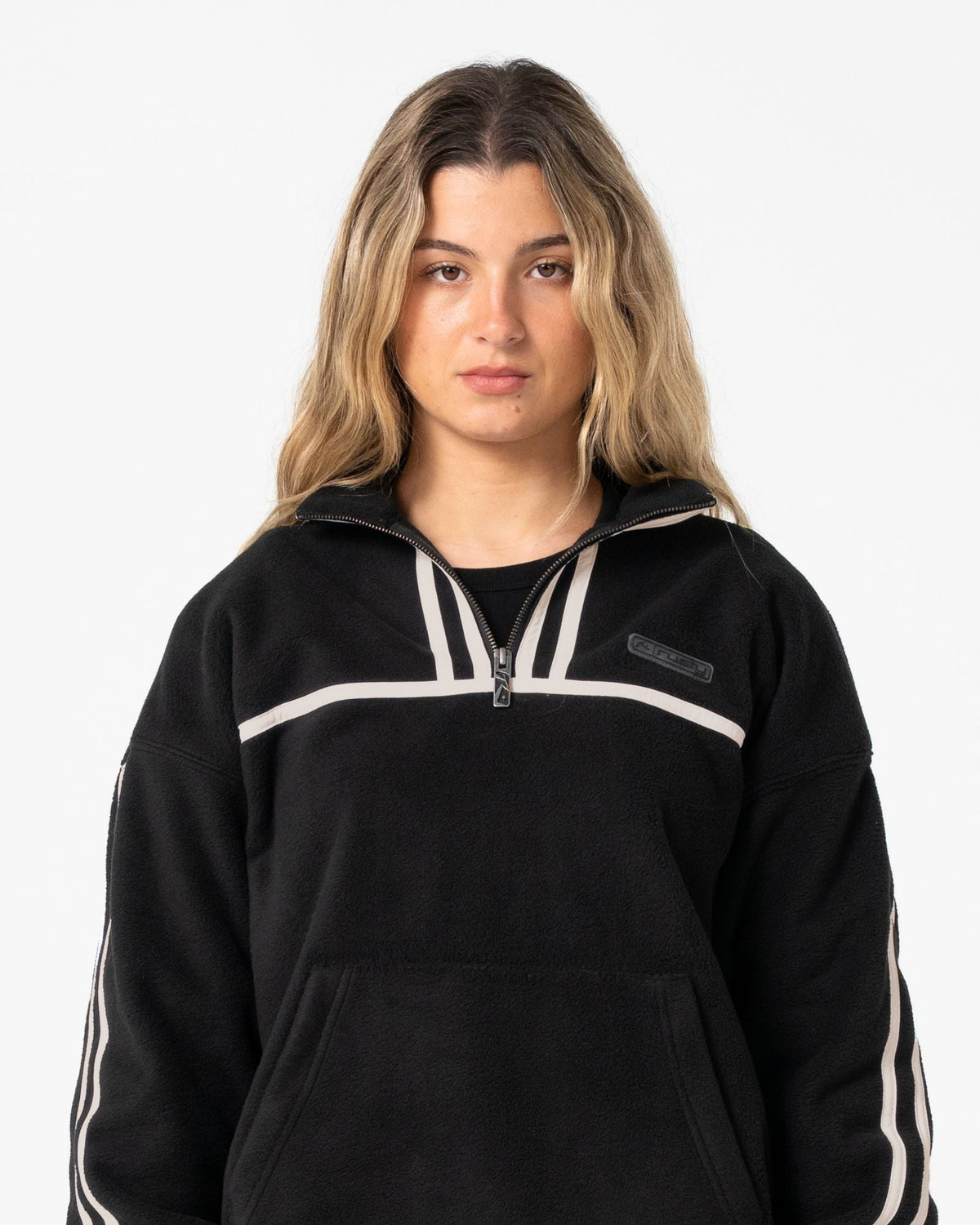 Womens Bind Me Up Contrast Polar Fleece Sweater Black - Image 4