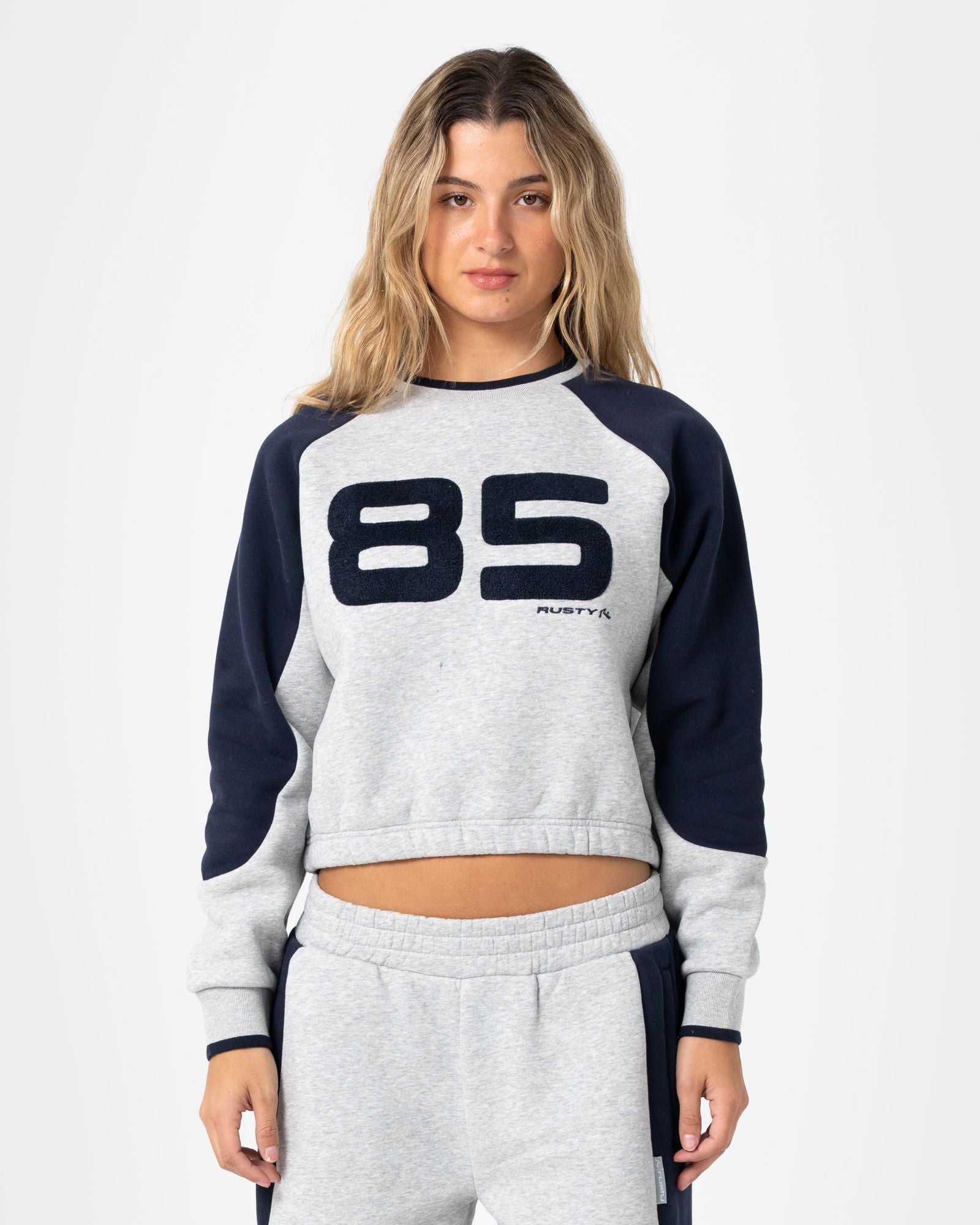Womens Harvest Cropped Crew Sweater Grey Marle - Image 2