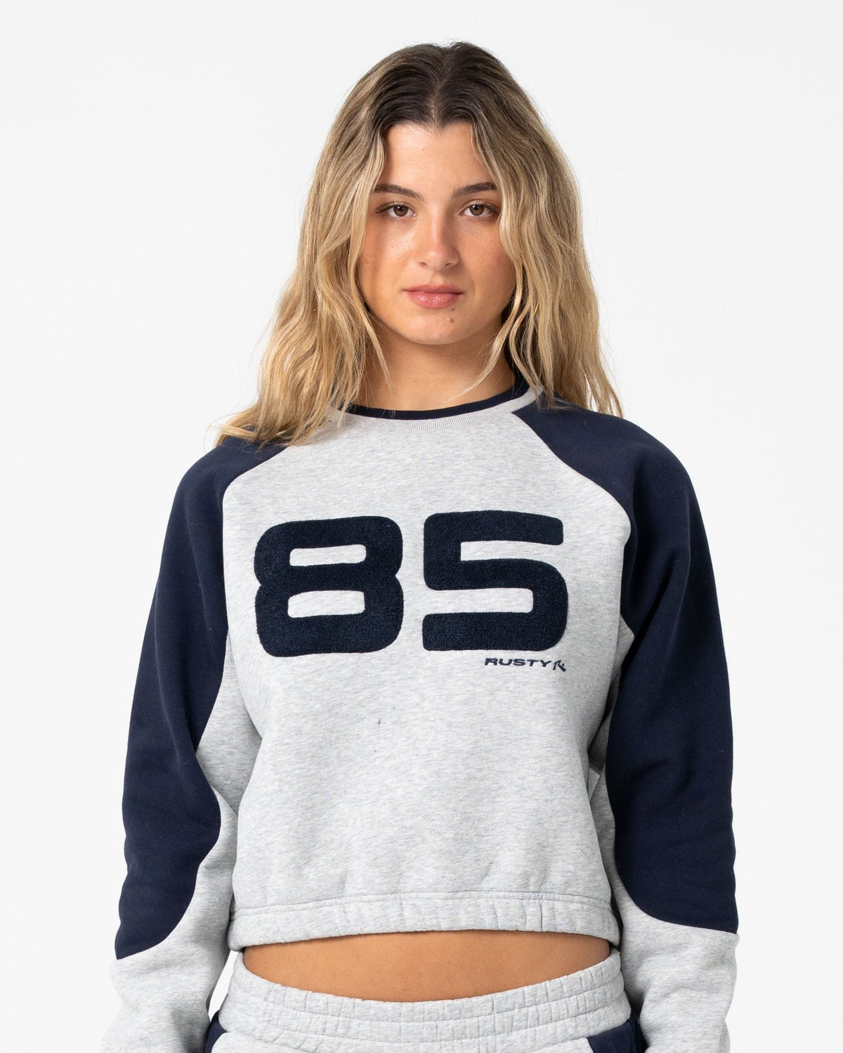Womens Harvest Cropped Crew Sweater Grey Marle - Image 6