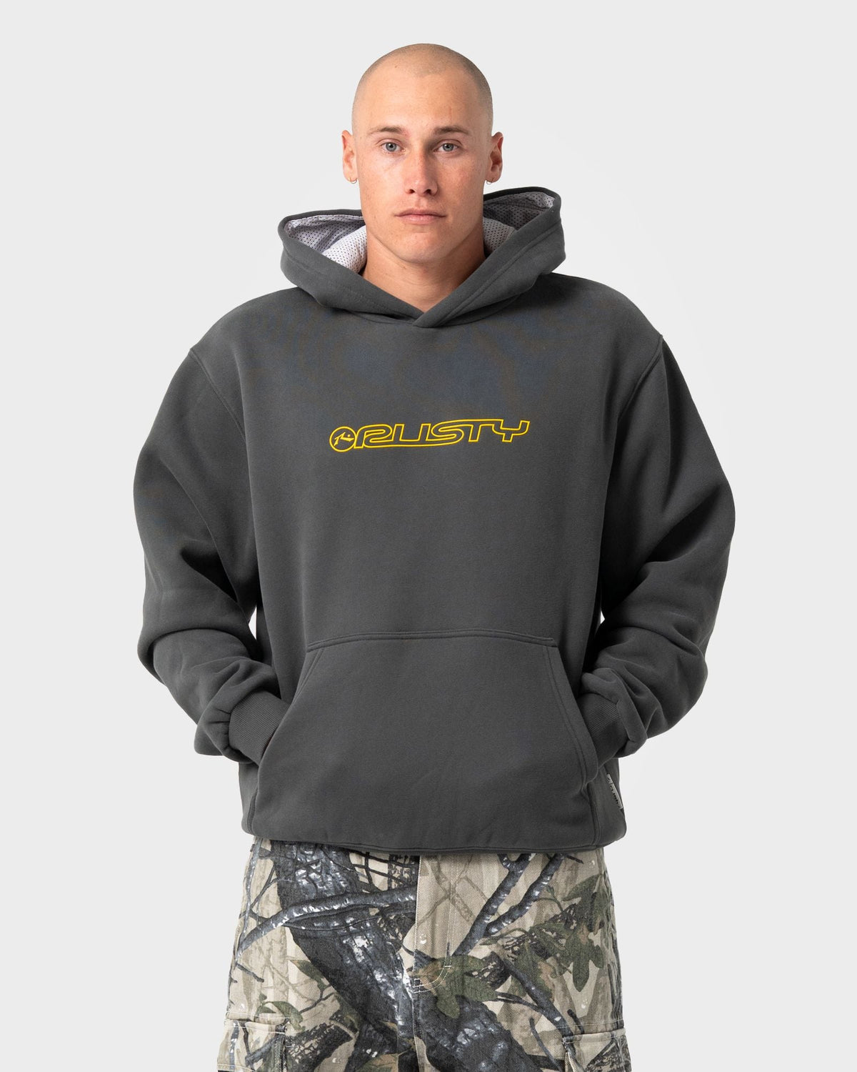 Mens Outliner Fleece Hooded Jumper Carbon - Image 2