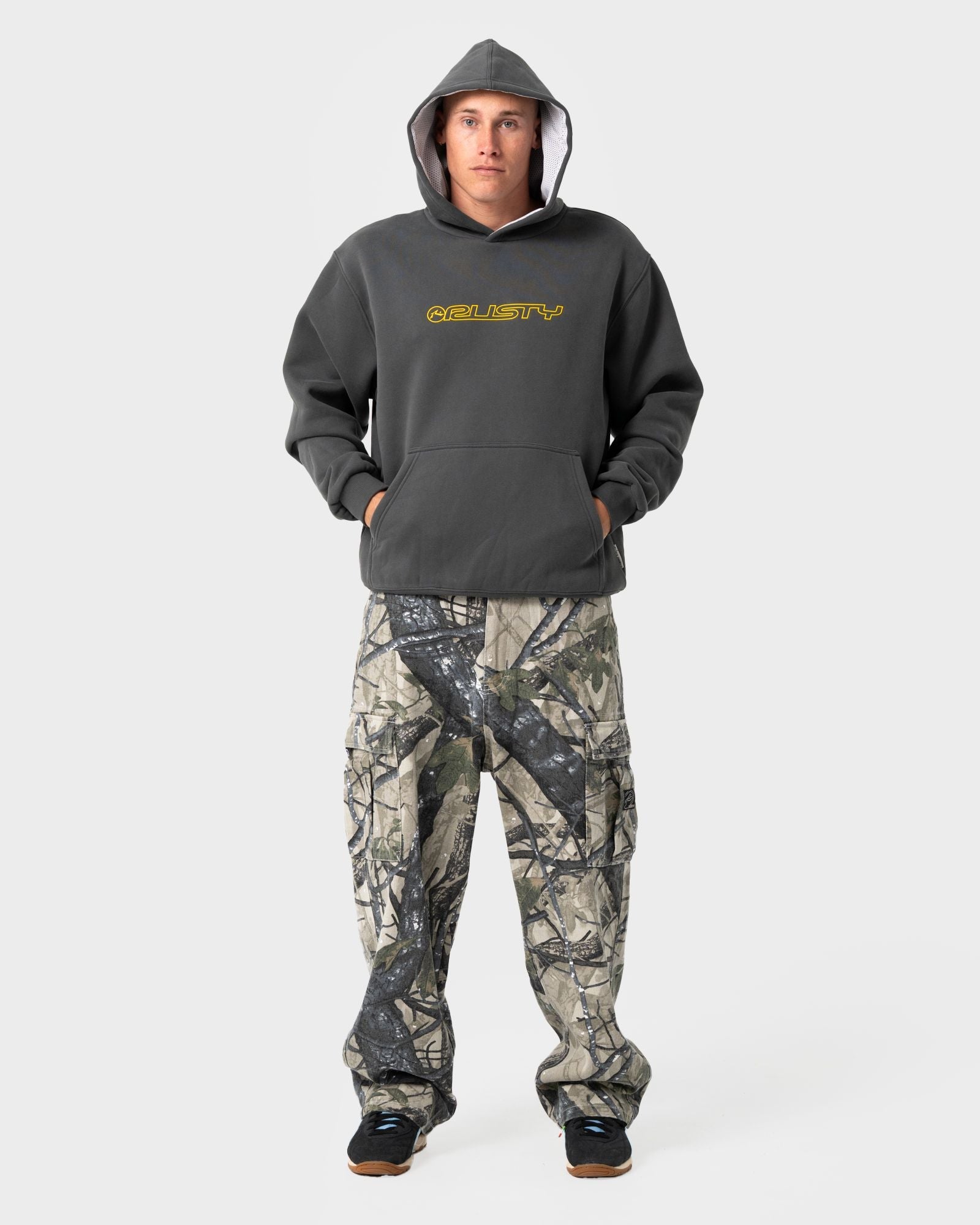 Mens Outliner Fleece Hooded Jumper Carbon - Image 1
