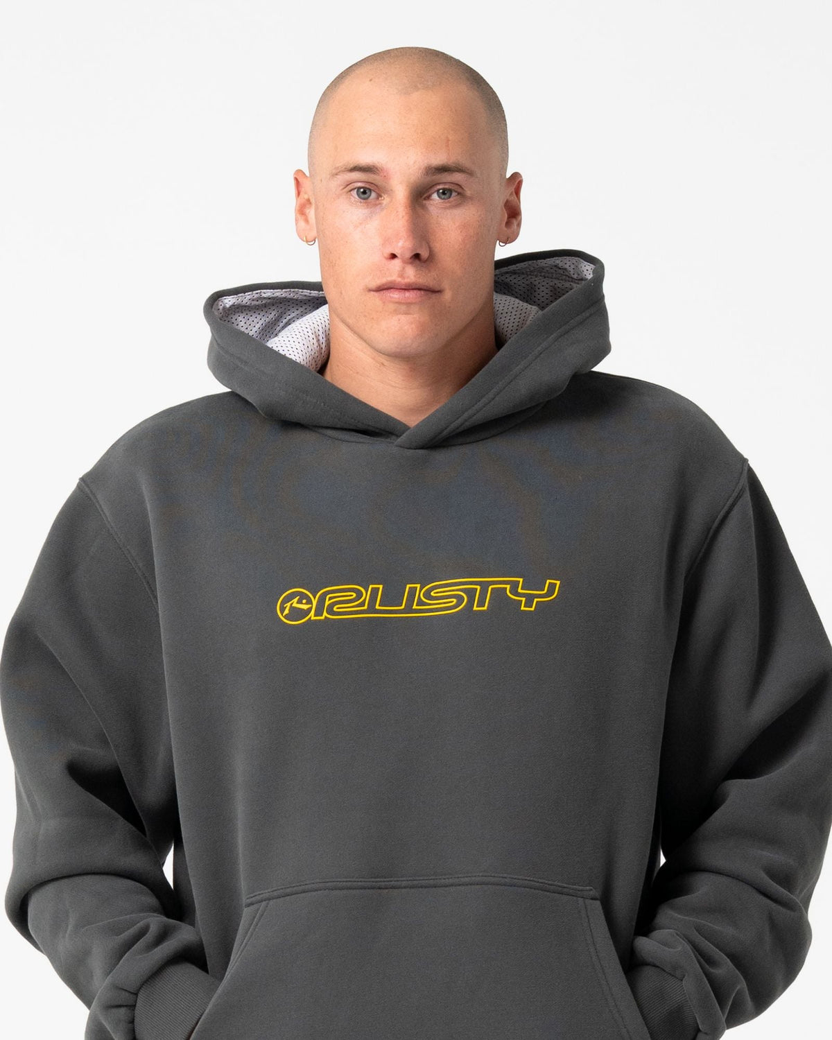 Mens Outliner Fleece Hooded Jumper Carbon - Image 4