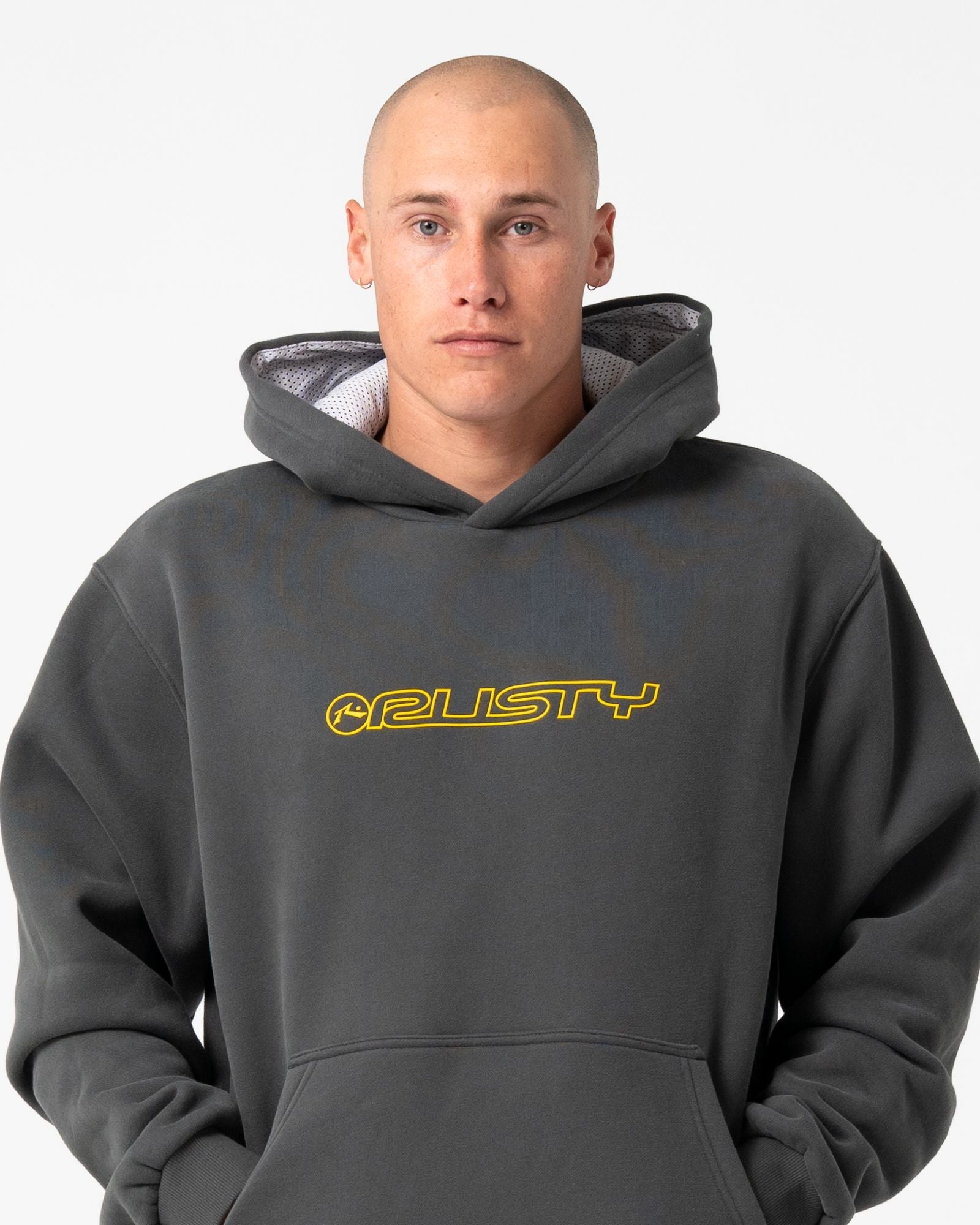 Mens Outliner Fleece Hooded Jumper Carbon - Image 4
