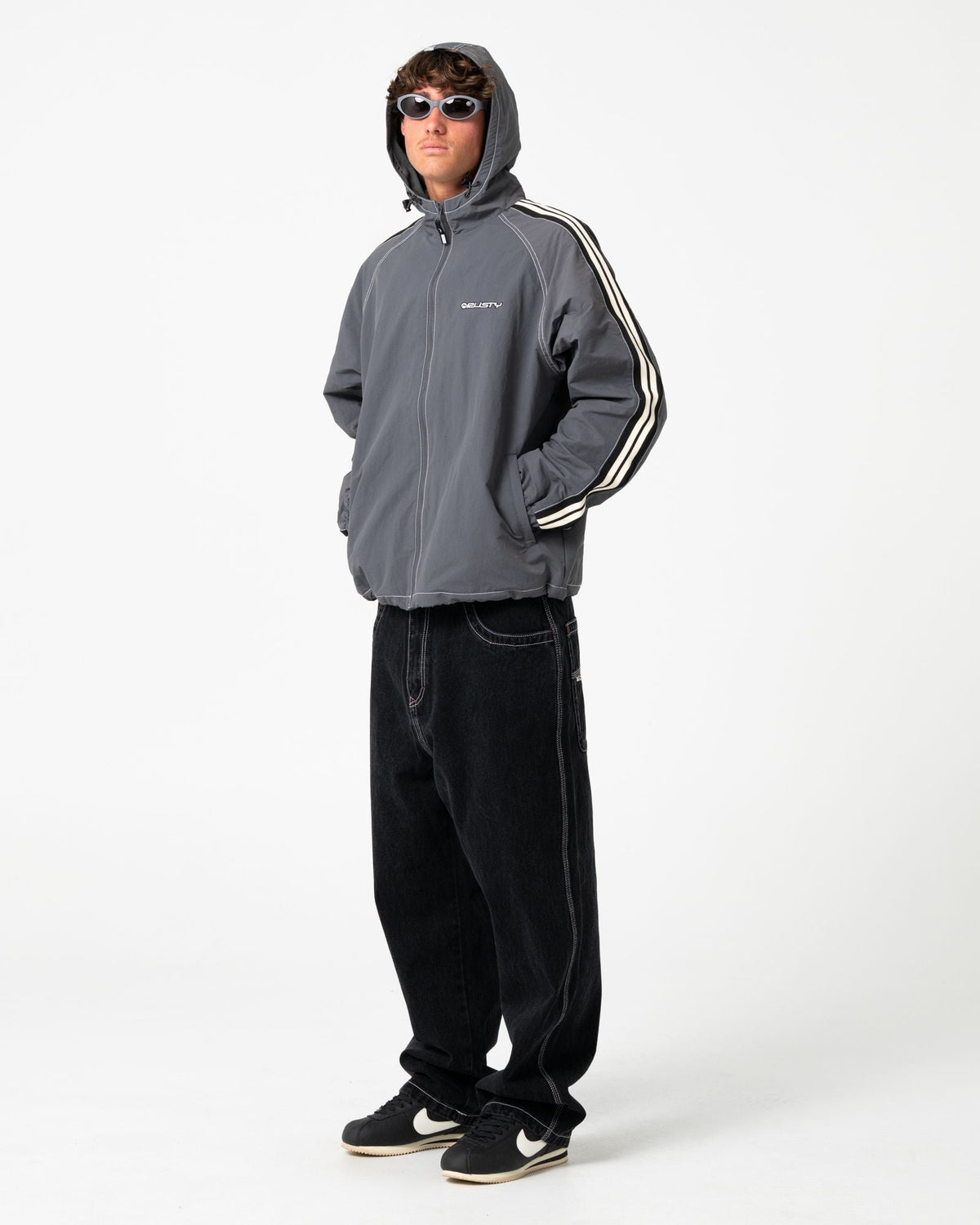 Mens Lock Out Hooded Jumper Steel Blue - Image 7