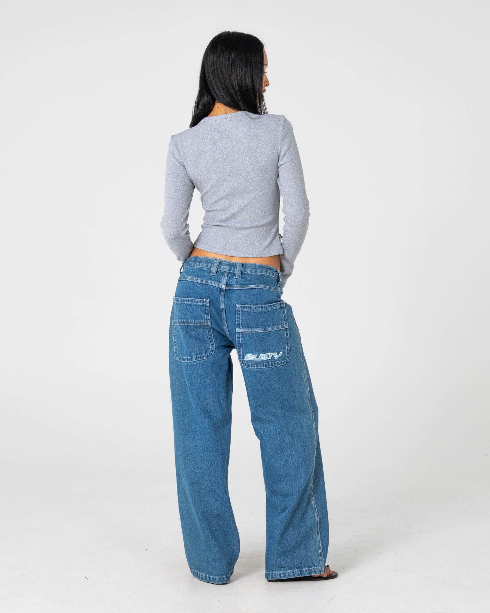 Womens Flip Mommy Tapeless Baggy Denim Authentic Blue - Image 5