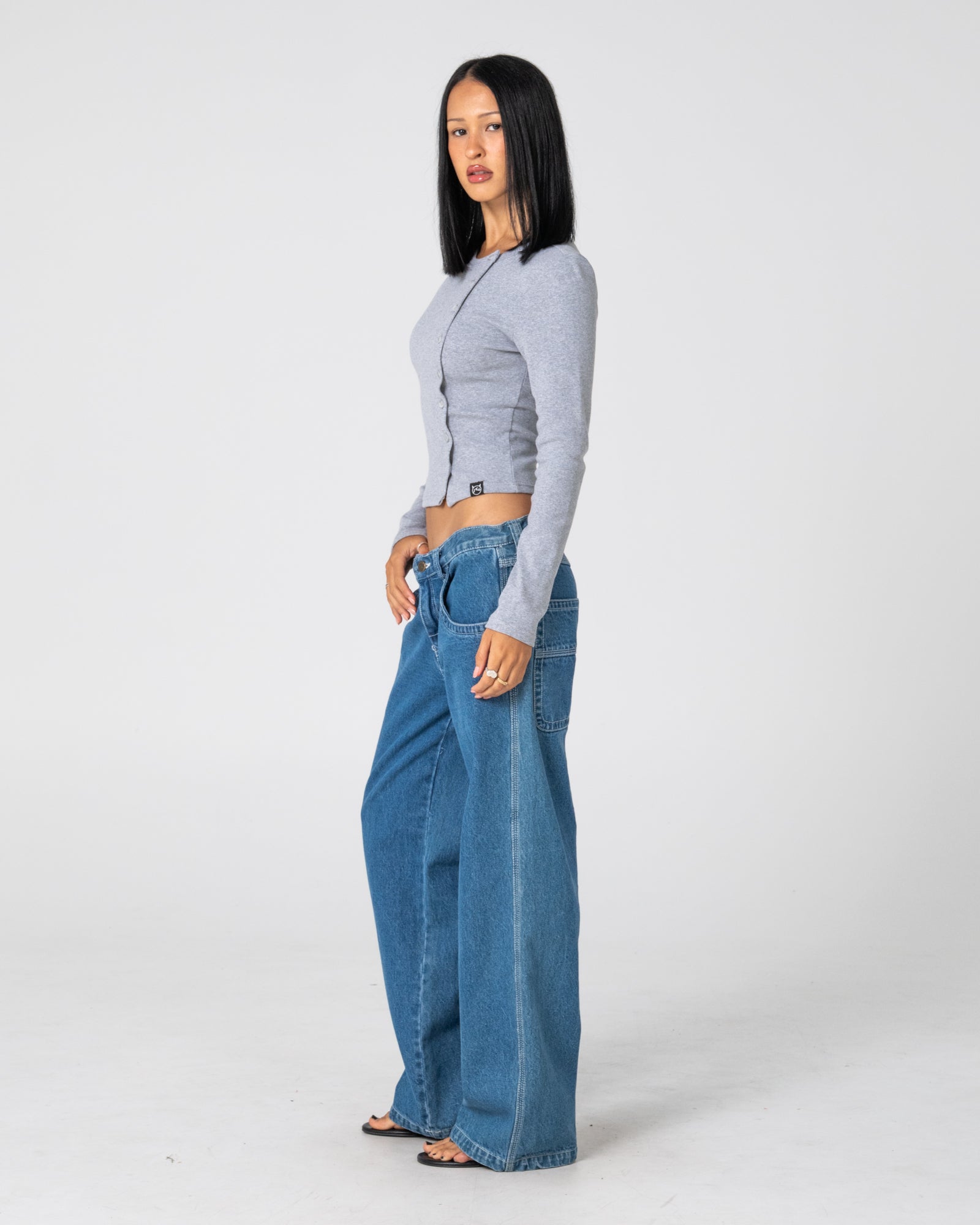 Womens Flip Mommy Tapeless Baggy Denim Authentic Blue - Image 3