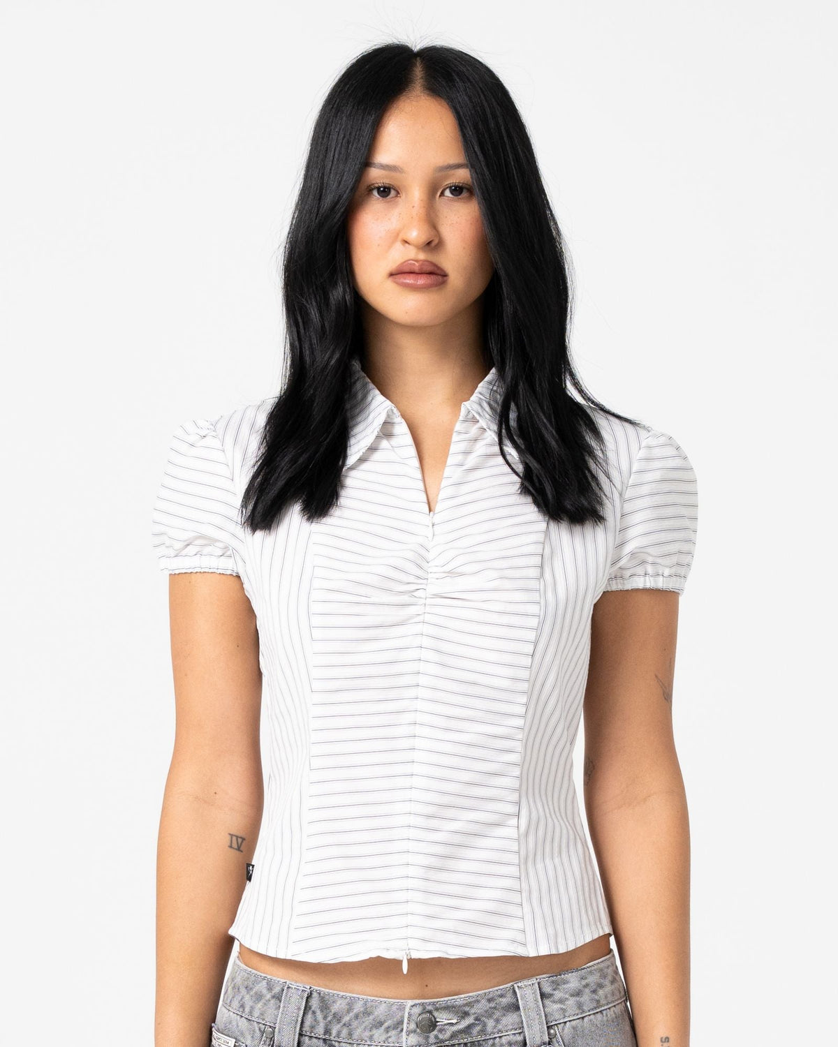 Womens Horizon Fitted Zip Through T Shirt Mono Stripe - Image 6
