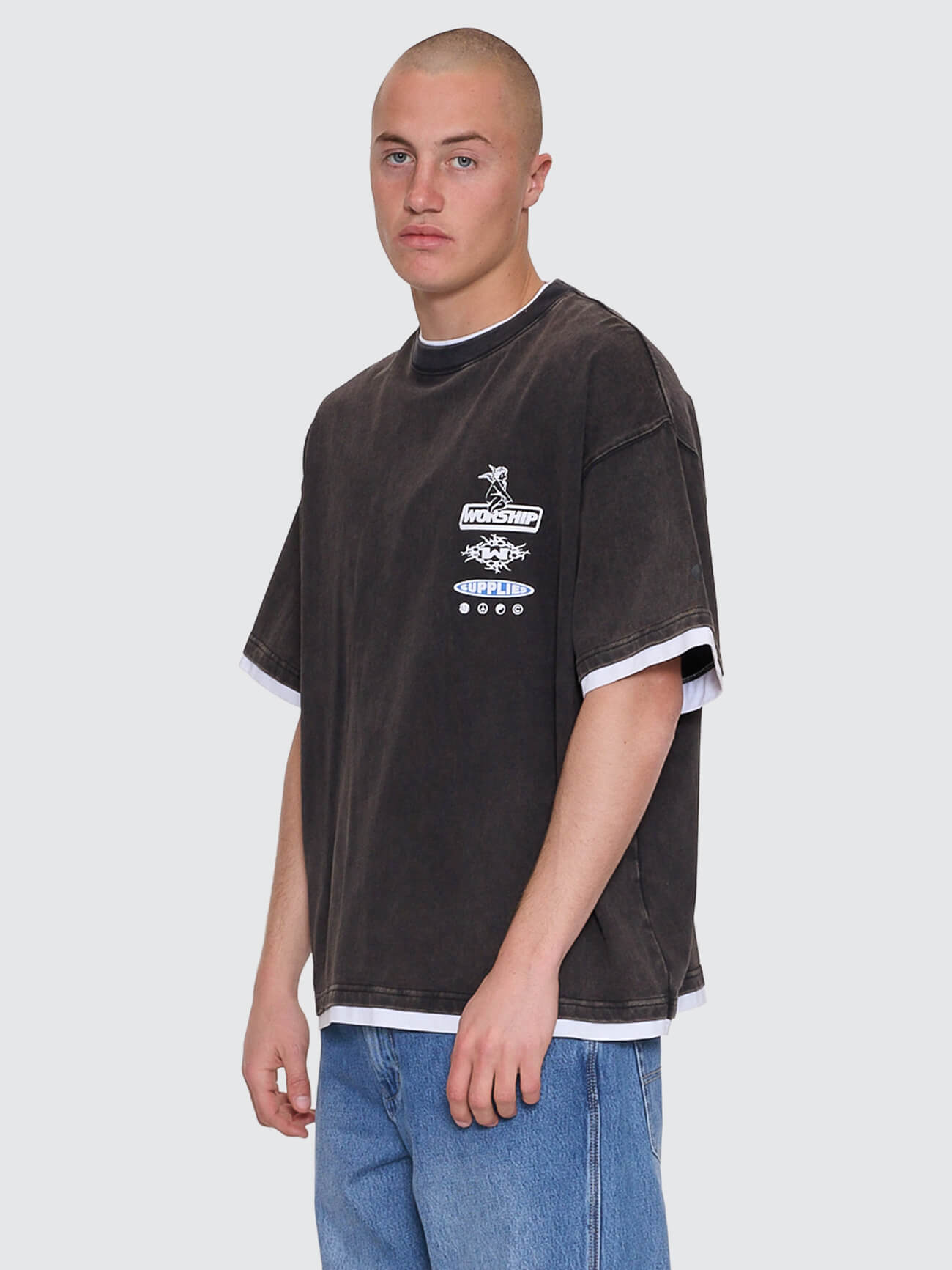 Is This It Box Fit Cropped Layer Tee Washed Black - Image 5