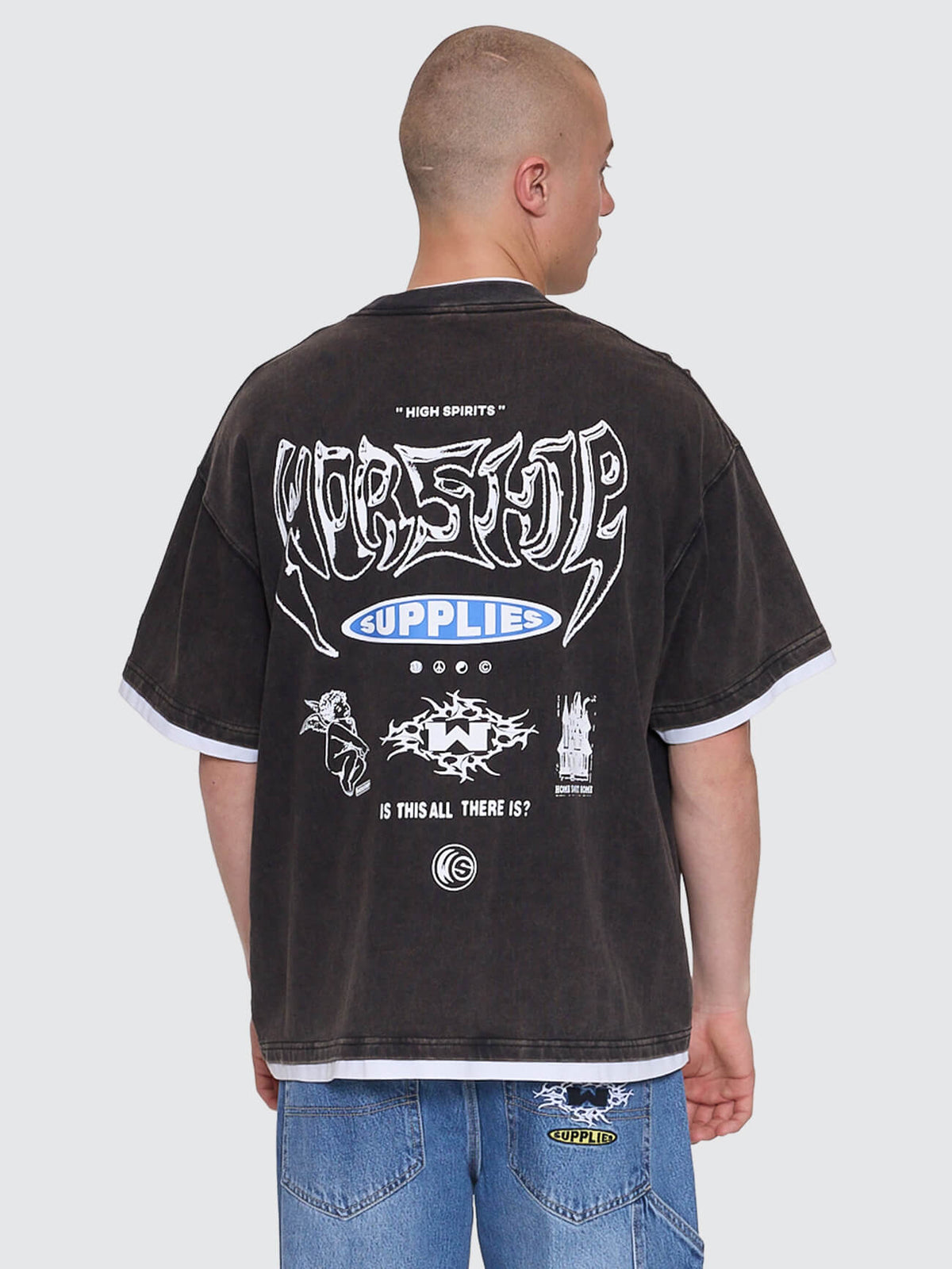 Is This It Box Fit Cropped Layer Tee Washed Black - Image 2