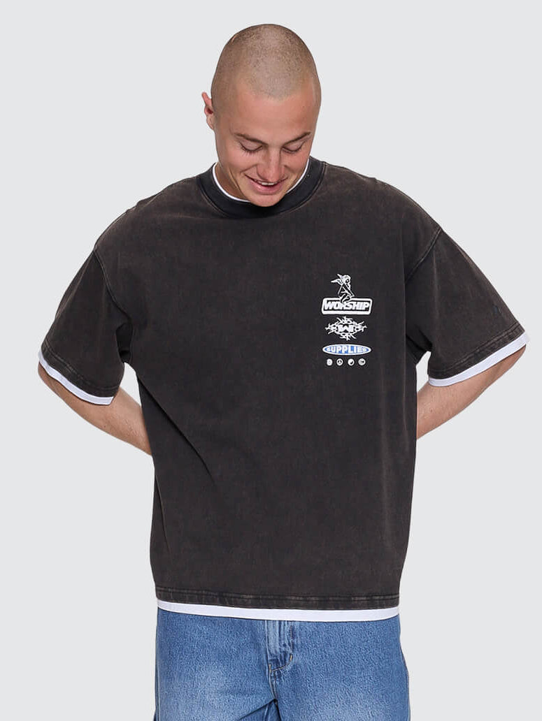 Is This It Box Fit Cropped Layer Tee Washed Black - Image 1