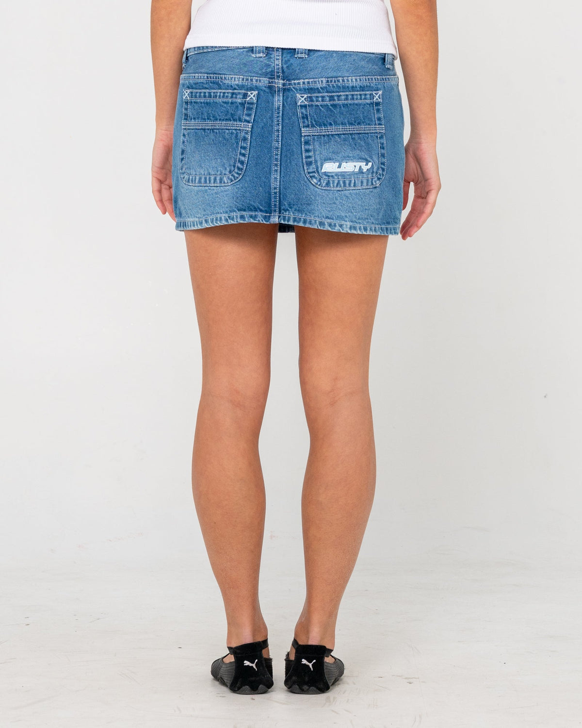 Flip Mommy Low Rise Mini Denim Skirt Blasted Middy Blue / Blue - Image 3