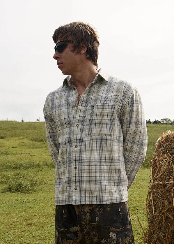 Mens Shelter Long Sleeve White Check - Image 2